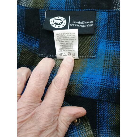 Polar King Heavy Flannel Snap Blue Black Plaid Mens Shirt Size XLR Excellent Con - Picture 7 of 9